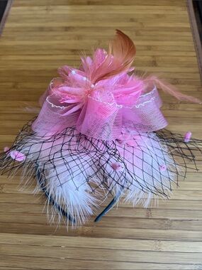 Pink Feathered Mesh Fascinator Headband